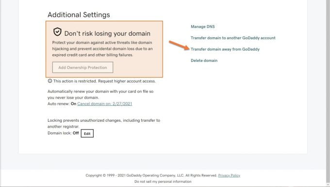 Transfer domain away from GoDaddy
